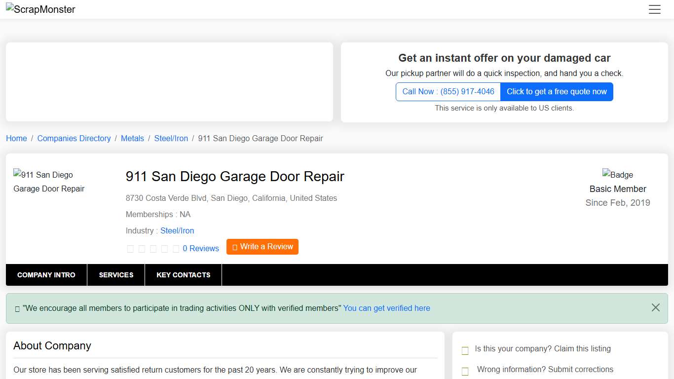 911 San Diego Garage Door Repair. United States,California,San Diego, Steel/Iron Company | ScrapMonster